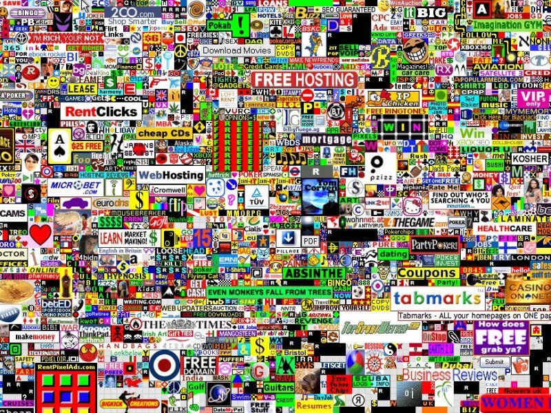 Le site Web de The Million Dollar Homepage (capture d'écran de la page d'accueil).